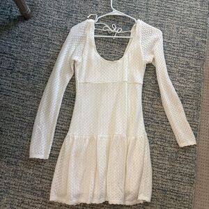 Hollister Cream Long Sleeve Lace Scoop Neck Fit-and-Flare Dress